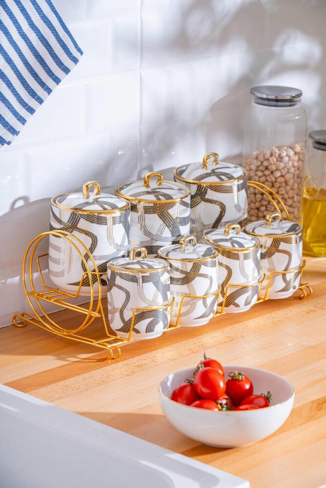 Usta Pazarı Marjorie 8 Parça Metal Standlı Porselen Baharat Seti