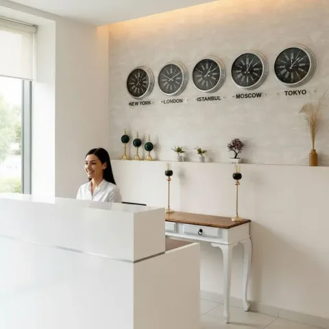 Usta Pazarı Koyu Kadranlı Tabelalı Duvar Saati Seti — Kalın Krom Çerçeve