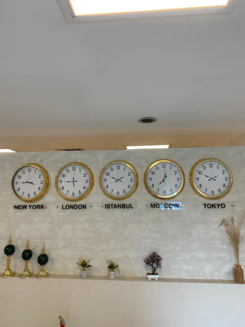 Usta Pazarı Şehir Tabelalı Dünya Saatleri Seti — Altın Çerçeve, Rakamlı Kadran