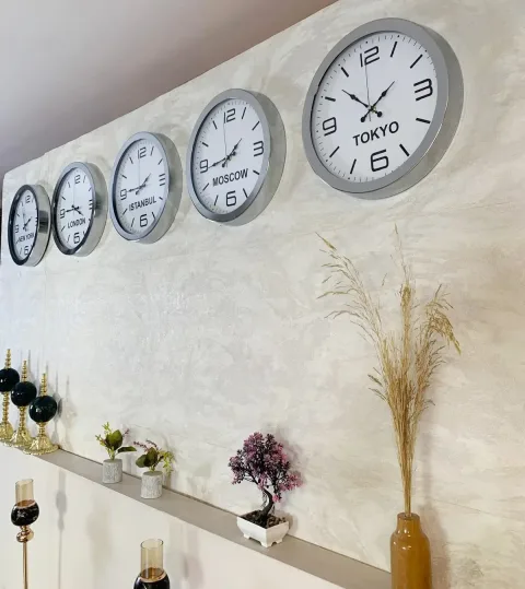 Usta Pazarı Sade Kadranlı Dünya Saatleri Seti — İri Rakam, Otuz Altı Santim