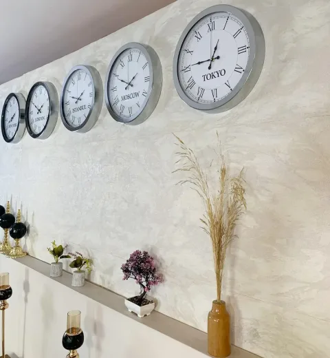 Usta Pazarı Romen Rakamlı Dünya Saatleri Seti — İnce Krom Halka