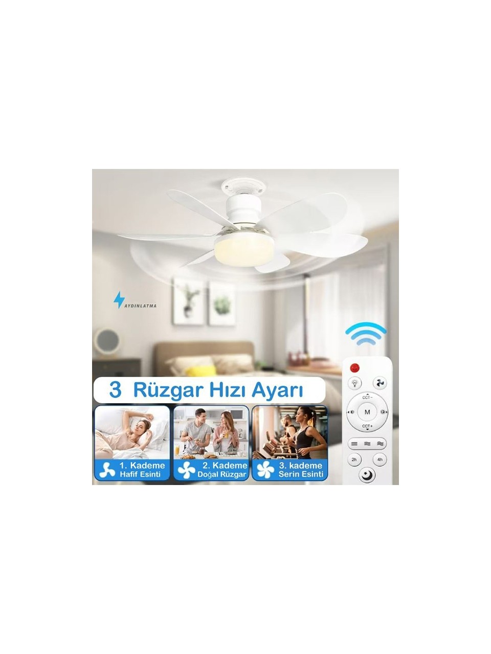 Usta Pazarı Harlem Işıklı Uzaktan Kumandalı Tavan Tipi Vantilatör — görsel 2