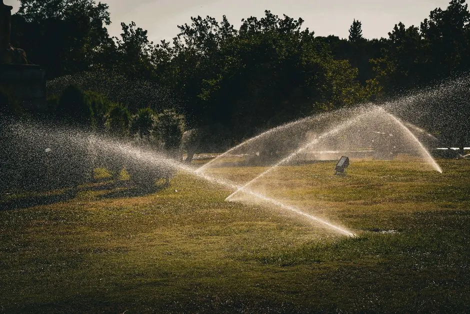İstanbul'daki yeşil bir parkta sulama sistemlerinin su püskürtmesi, ferahlatıcı bir yaz atmosferi yaratıyor.